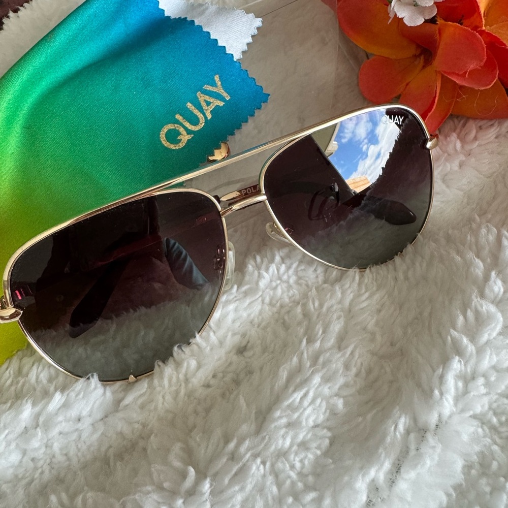 Quay Australia Gold Frame Sunglasses with Black Lenses